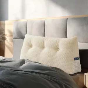 Triangular Headboard Pillow, Twin Size Backrest Wedge Pillow for Headboard Cushion, Removable Cover Bed Rest Positioning Support Couch Bolster Pillow with Pocket for Daybed Reading(Beige)