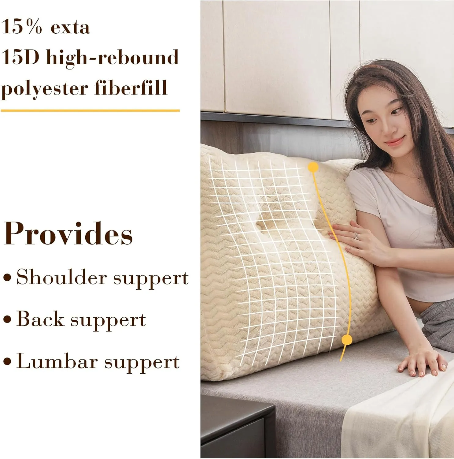 Triangular Headboard Pillow, Twin Size Backrest Wedge Pillow for Headboard Cushion, Removable Cover Bed Rest Positioning Support Couch Bolster Pillow with Pocket for Daybed Reading(Beige)