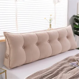 Triangular Headboard Pillow Velvet Cover Large Bolster Headboard Backrest Positioning Support Wedge Pillow for Day Bed Bunk Bed Dormitory,Beige,Twin/39inch/100cm