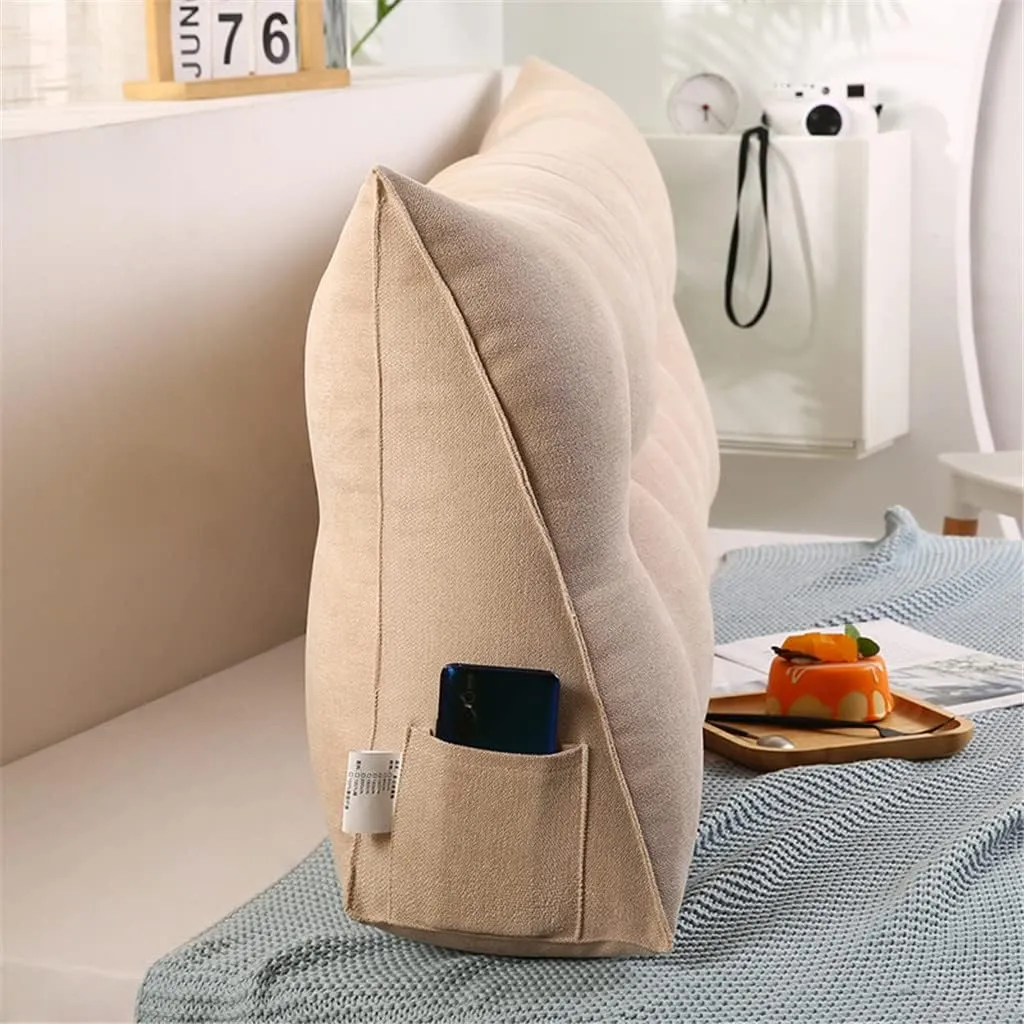 Triangular Headboard Pillow Velvet Cover Large Bolster Headboard Backrest Positioning Support Wedge Pillow for Day Bed Bunk Bed Dormitory,Beige,Twin/39inch/100cm