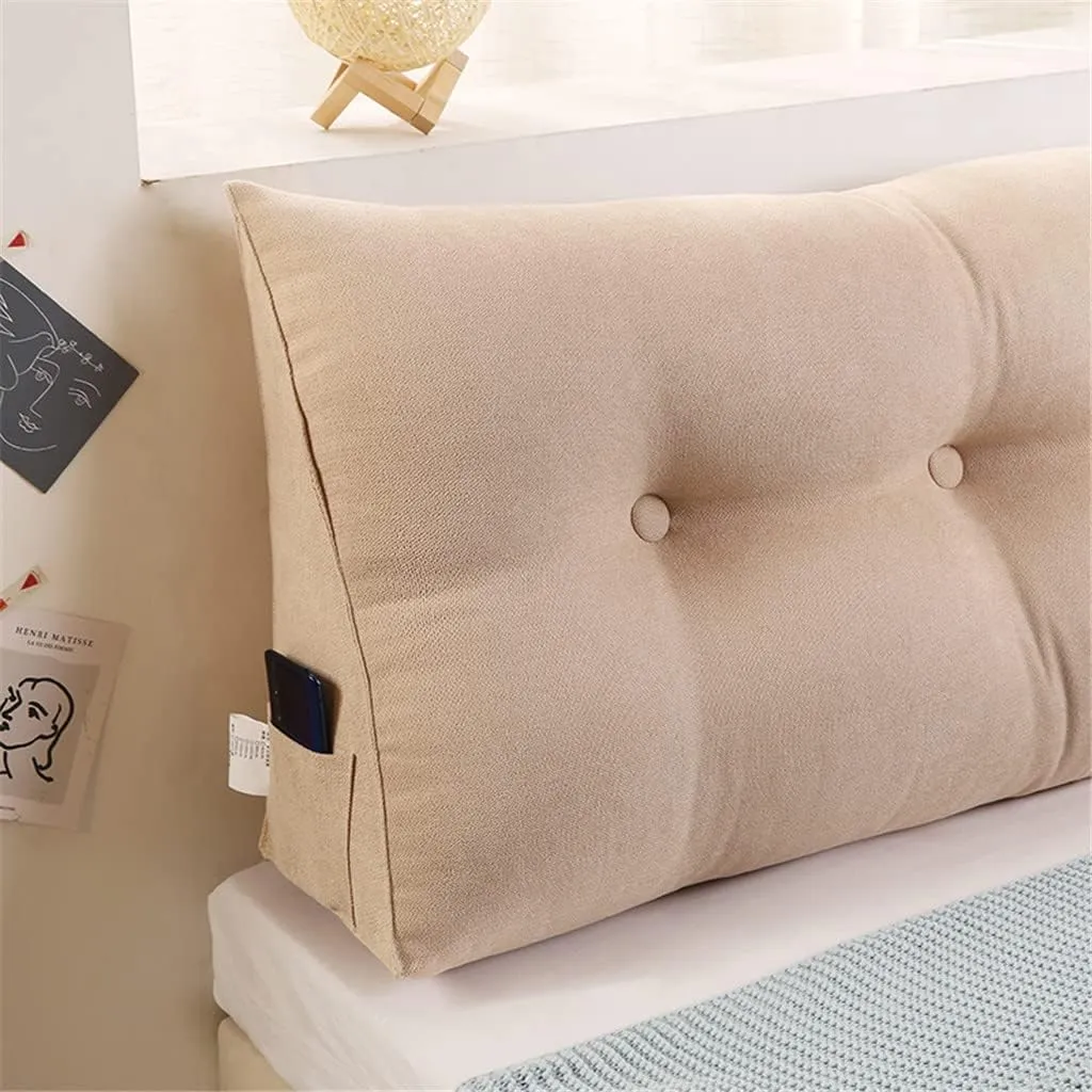 Triangular Headboard Pillow Velvet Cover Large Bolster Headboard Backrest Positioning Support Wedge Pillow for Day Bed Bunk Bed Dormitory,Beige,Twin/39inch/100cm