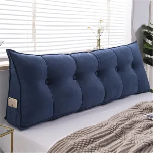 Triangular Headboard Pillow Velvet Cover Large Bolster Headboard Backrest Positioning Support Wedge Pillow for Day Bed Bunk Bed Dormitory,Blue,Twin/39inch/100cm