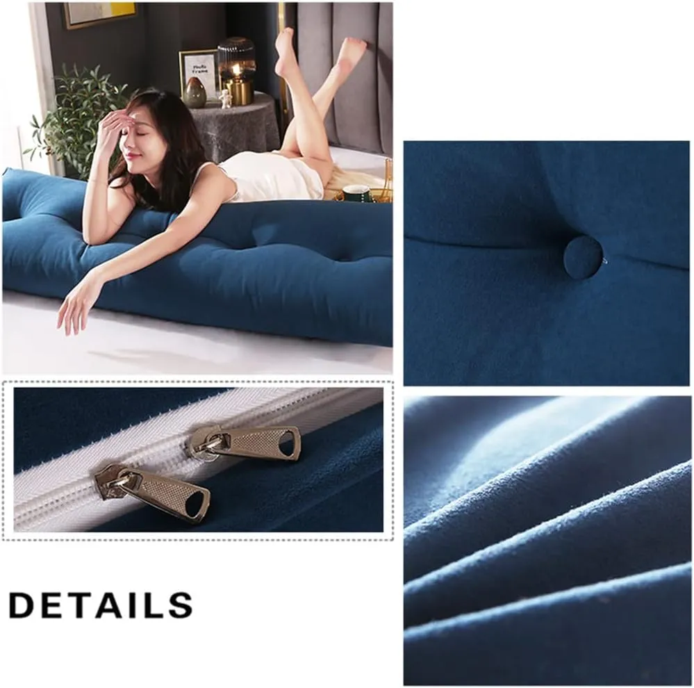 Triangular Headboard Pillow Velvet Cover Large Bolster Headboard Backrest Positioning Support Wedge Pillow for Day Bed Bunk Bed Dormitory,Blue,Twin/39inch/100cm