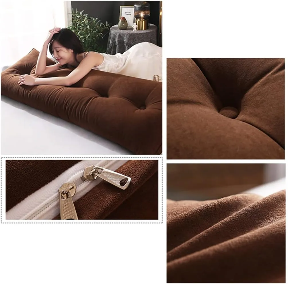 Triangular Headboard Pillow Velvet Cover Large Bolster Headboard Backrest Positioning Support Wedge Pillow for Day Bed Bunk Bed Dormitory,Brown,Twin/39inch/100cm