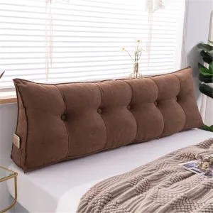 Triangular Headboard Pillow Velvet Cover Large Bolster Headboard Backrest Positioning Support Wedge Pillow for Day Bed Bunk Bed Dormitory,Brown,Twin/39inch/100cm