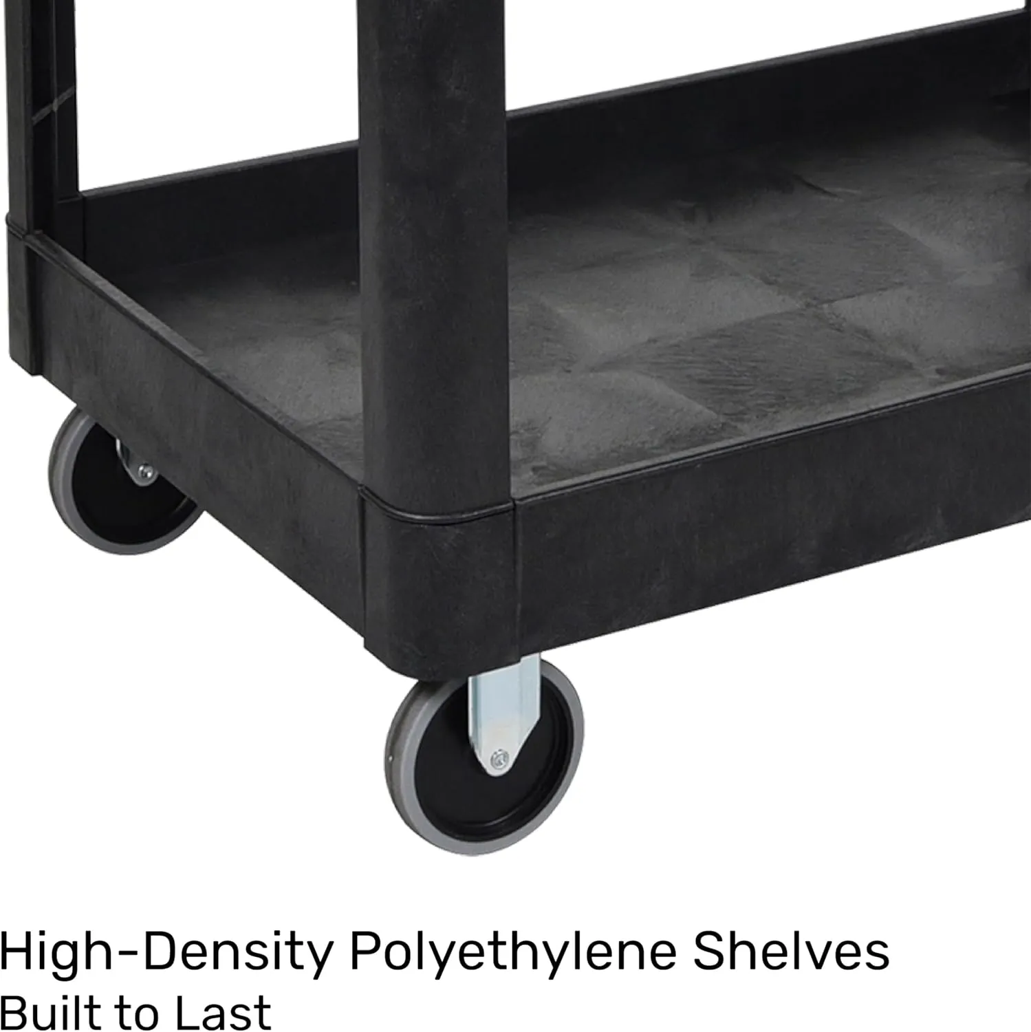 Tubstr Extra Large Two-Shelf Utility Cart with Wheels | 500 lb. Capacity Rolling Utility & Tool Cart for Warehouses, Industrial Settings, Auto Garages, & More (Black, 45.5 x 24.5)