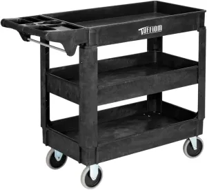 TUFFIOM Plastic Service Utility Cart, Support 550lbs Capacity Ergonomic Handle, Heavy Duty Tub Storage Cart W/Deep Shelves, Multipurpose Rolling 2-Tier Mobile Storage Organizer, for Warehouse Garage