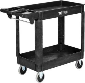 TUFFIOM Plastic Service Utility Cart with Wheels, 550lbs Capacity Heavy Duty Tub Storage Cart W/Deep Shelves, Multipurpose Rolling 2-Tier Mobile Storage Organizer, for Warehouse Garage Industrial