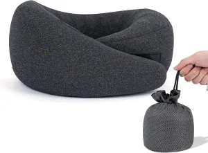 U-Shape Travel Pillow Soft Neck Support Pillow with Storage Bag Elastic Memory Foam Neck Pillows Suitable for Airplane, Office, Flight, Car Rest Sleep Neck Pillow, Black Grey.