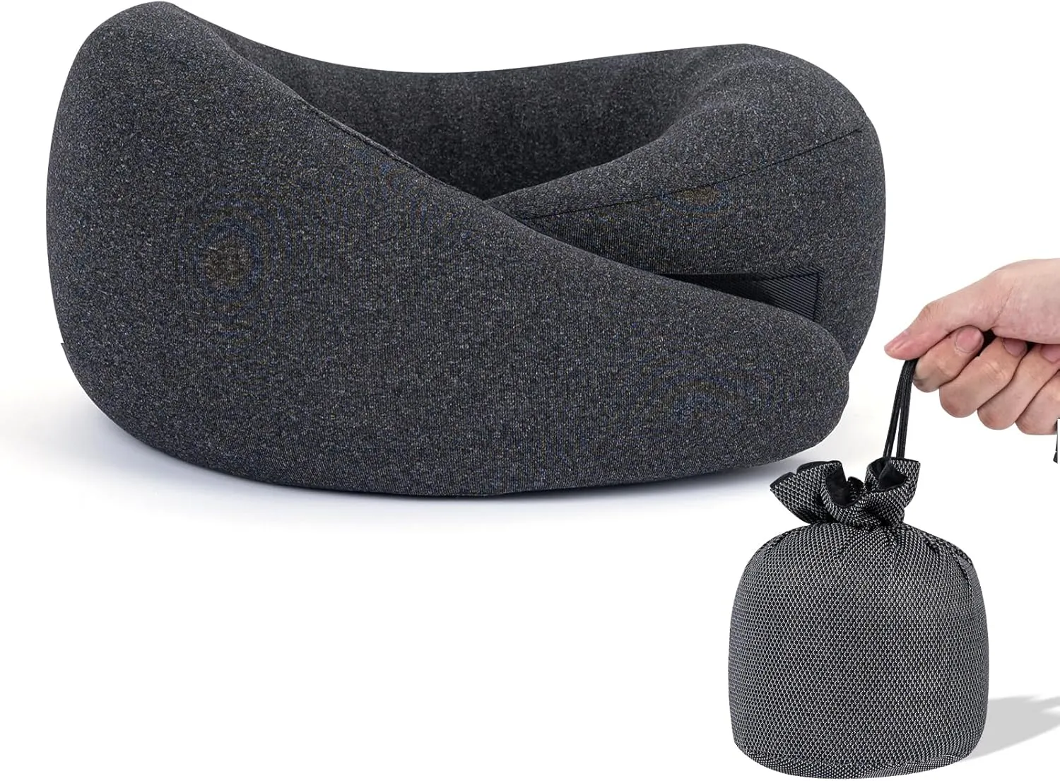 U-Shape Travel Pillow Soft Neck Support Pillow with Storage Bag Elastic Memory Foam Neck Pillows Suitable for Airplane, Office, Flight, Car Rest Sleep Neck Pillow, Black Grey.