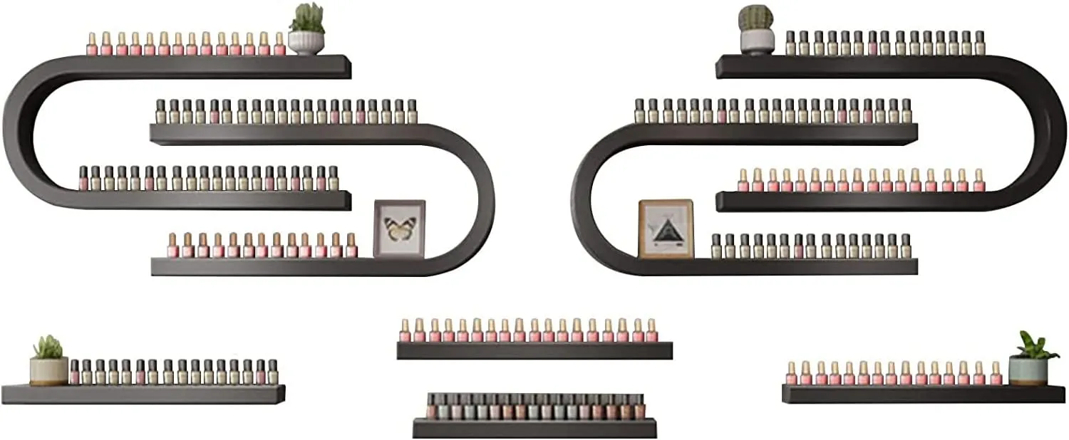 U-Shaped Wall Mounted Nail Polish Bottle Display Rack, Hanging Salon/Beauty/Nail Shop Organizer Perfume Holder Shelf, Essential Oil Perfume Storage Rack(8-Piece Set, Black)