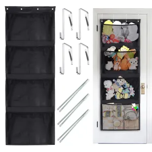 UBeesize Stuffed Animal Storage, Over Door Organizer for Stuffed Animal,Baby Accessories, Cosmetics, Toys and Sundries,Toy Hammock for Stuffed Animals,Hanging Organizer with 4 Large Pockets Black
