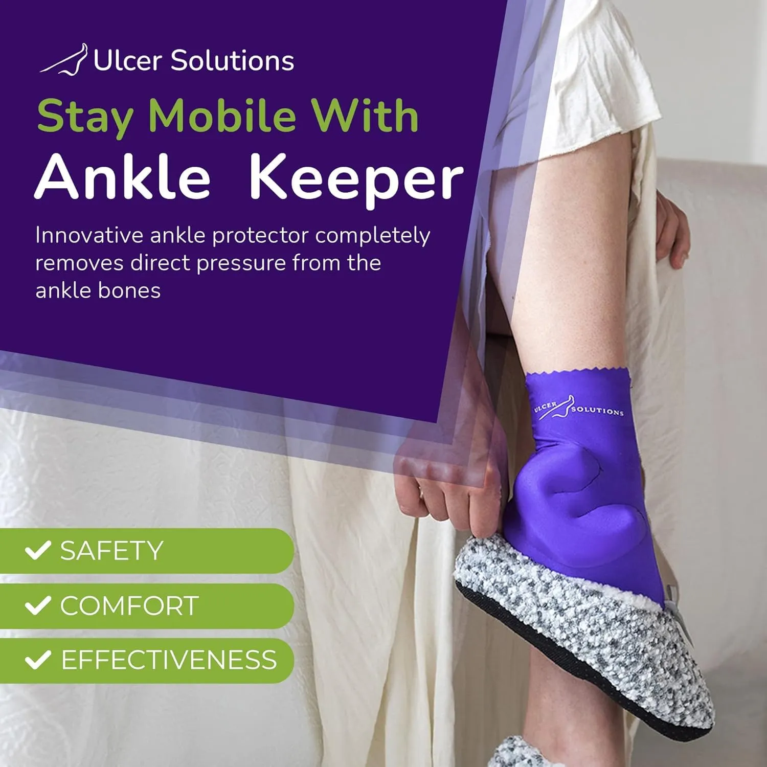 Ulcer Solutions Ankle Keeper, Ankle Protector for Pressure Sores, Lightweight, Stretchable Ankle Pillow, Enhanced Ankle Pads for Better Comfort and Mobility (XL: >10.5”  (27cm ))