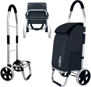 Ultra Lightweight Foldable Shopping Cart for Groceries, Large 40L Capacity Groceries Cart on Soft Rolling Wheels, Removable Bag, Multi-Use Personal Hand Truck, Black