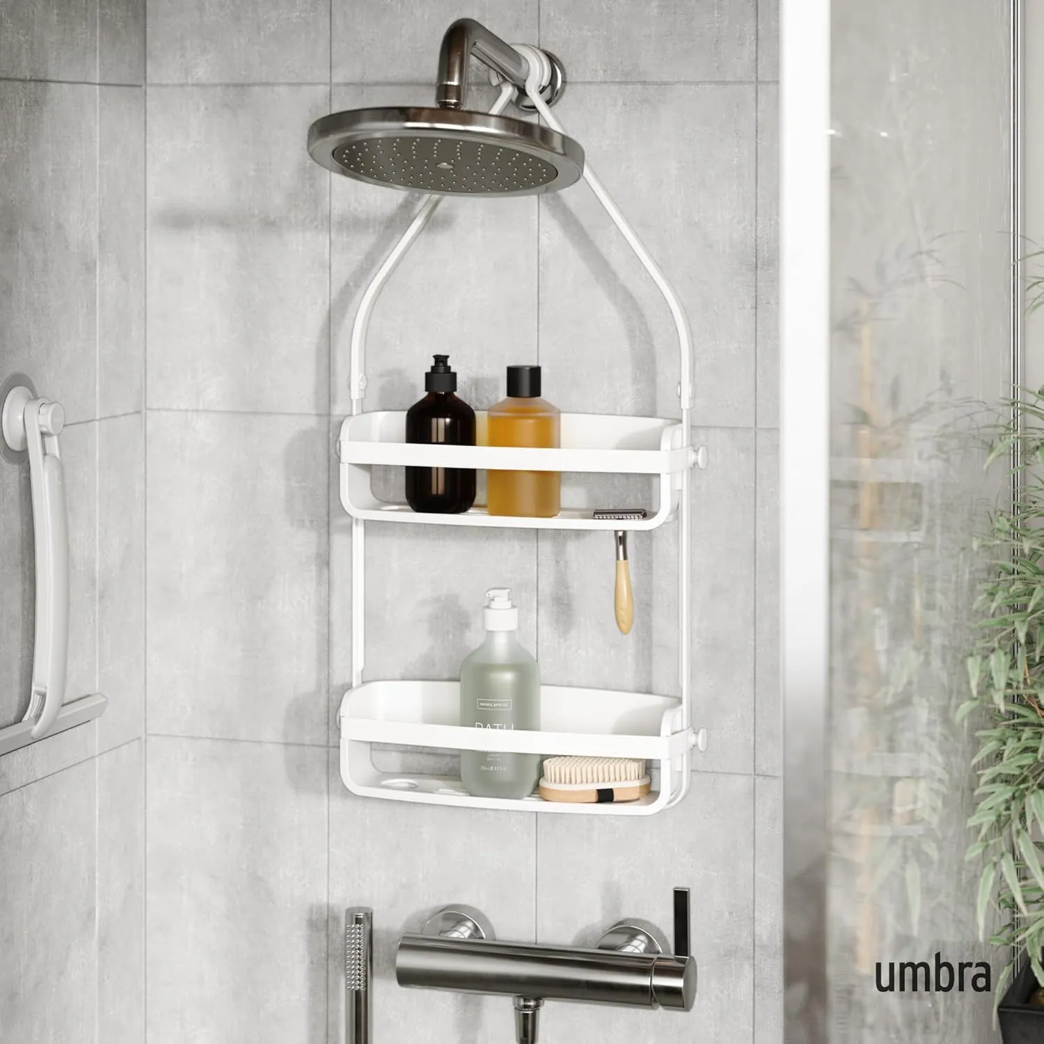 Umbra Flex Hanging Shower Caddy, Bathtub Shelf and Bathroom Organizer, White