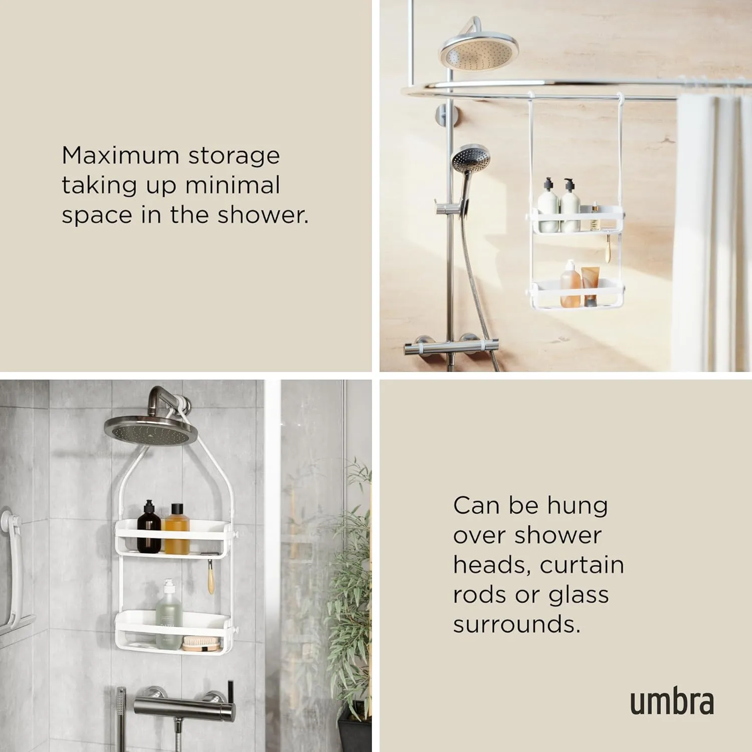 Umbra Flex Hanging Shower Caddy, Bathtub Shelf and Bathroom Organizer, White