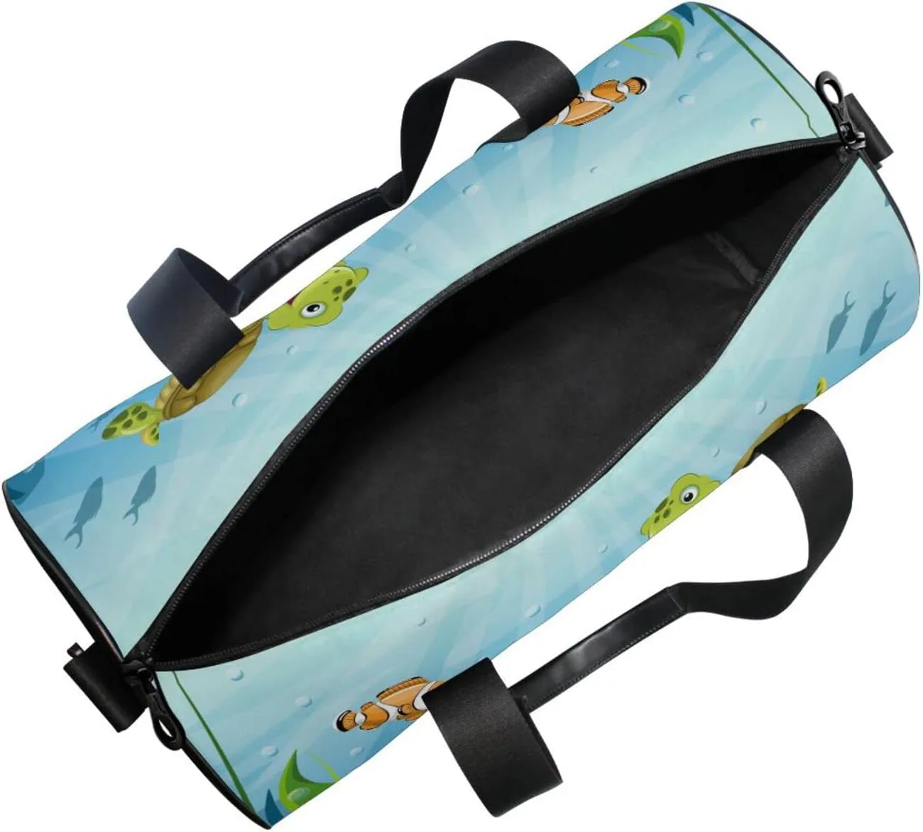 Underwater Blue Ocean Landscape with Sea Turtles Fish Sea Plants Duffel Bag, Foldable Canvas Travel Tote for Gym Sports with Inner Pockets, Durable Lightweight Fitness Bag for Overnight Workout