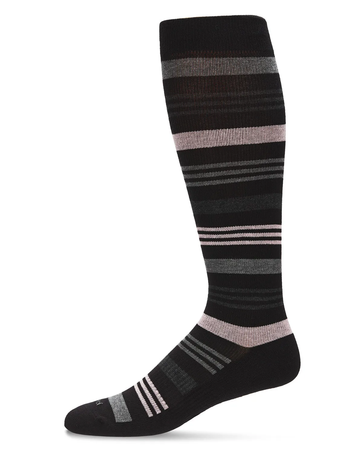 Unisex Black Multi Striped Cotton Blend 15-20mmHg Graduated Compression Socks
