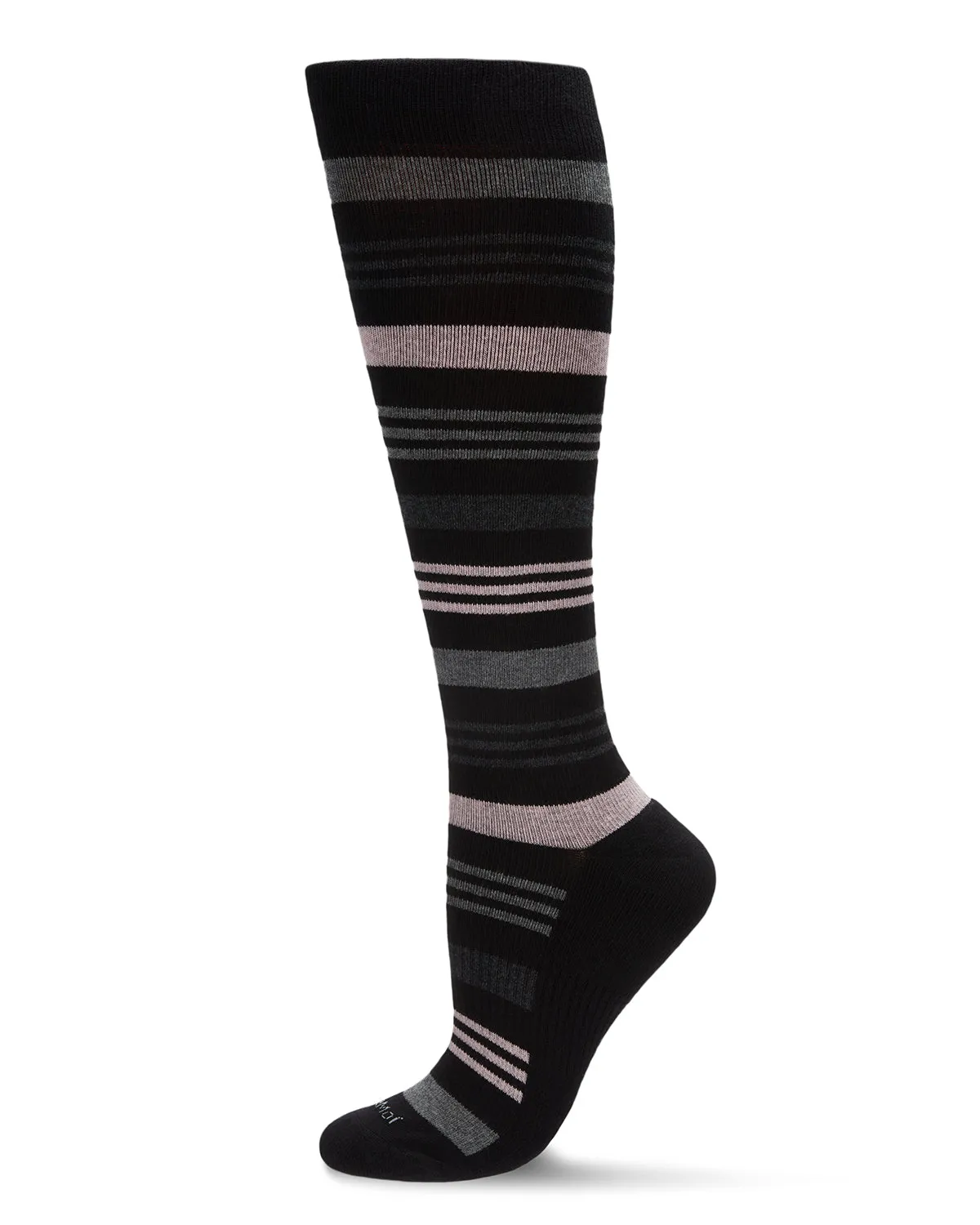 Unisex Black Multi Striped Cotton Blend 15-20mmHg Graduated Compression Socks