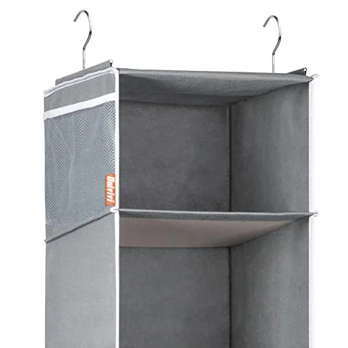 Univivi Shelves Hanging Organizer 6 - Layer Collapsible Hanging Closet Organizer with 6 Side Pockets Closet Hanging Shelves (Gray)