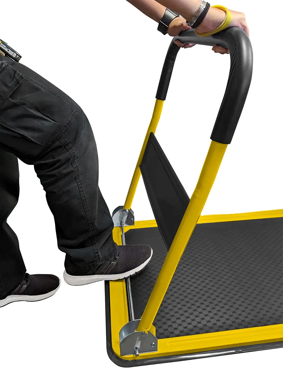 Upgraded Foldable Push Cart Dolly | 330 lbs. Capacity Moving Platform Hand Truck | Heavy Duty Space Saving Collapsible | Swivel Push Handle Flat Bed Wagon - Yellow