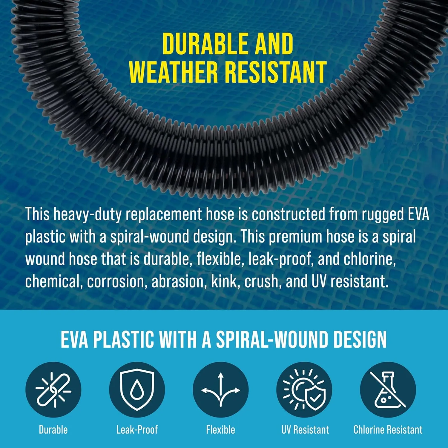 U.S. Pool Supply 8 Foot Heavy-Duty Above Ground Pool Hose, 1.5" - Black Replacement Filter Connecting Hose, Flexible Spiral Wound EVA - Compatible with Intex for Pool Filter Pumps - Skimmer Pump