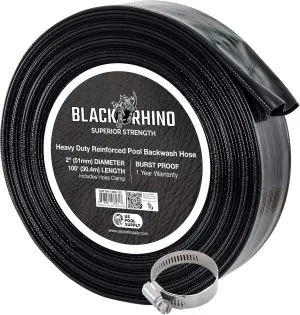 U.S. Pool Supply Pool Backwash Hose 2" x 100' - Black Rhino Extra Heavy-Duty Pool Drain Hose, Sump Pump Discharge, Filter Pump Water Drainage, Inground Draining - Lay Flat, Burst Resistant, Clamp