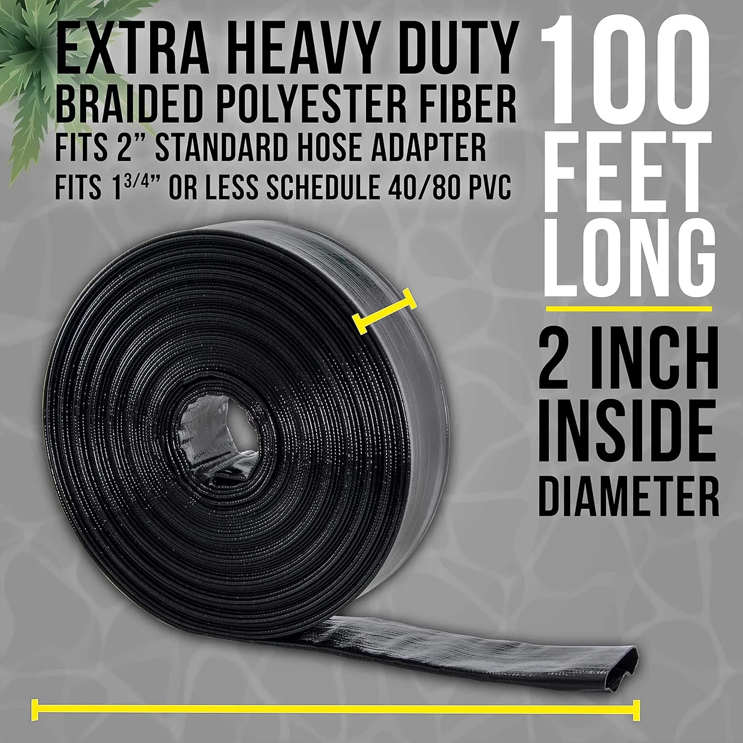 U.S. Pool Supply Pool Backwash Hose 2" x 100' - Black Rhino Extra Heavy-Duty Pool Drain Hose, Sump Pump Discharge, Filter Pump Water Drainage, Inground Draining - Lay Flat, Burst Resistant, Clamp