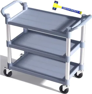 Utility Carts with Wheels Large Size Rolling Cart with Wheels Heavy Duty 600 LBS Food Cart with Lockable Wheels and Hammer for Kitchen/Office/Warehouse, 39.5" D x 19.3" W x 39.5" H(Grey Large Size)