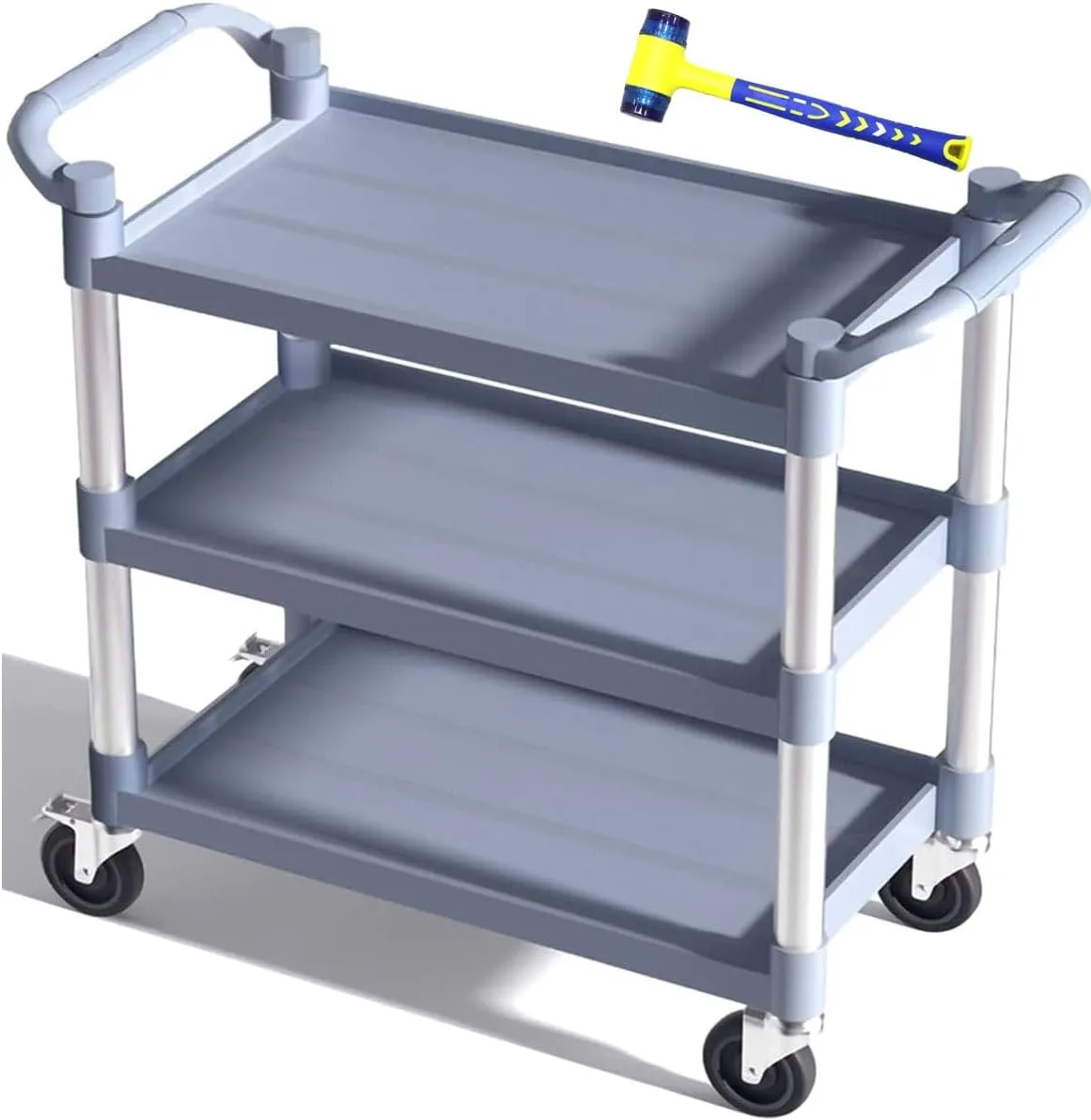 Utility Carts with Wheels Large Size Rolling Cart with Wheels Heavy Duty 600 LBS Food Cart with Lockable Wheels and Hammer for Kitchen/Office/Warehouse, 39.5" D x 19.3" W x 39.5" H(Grey Large Size)