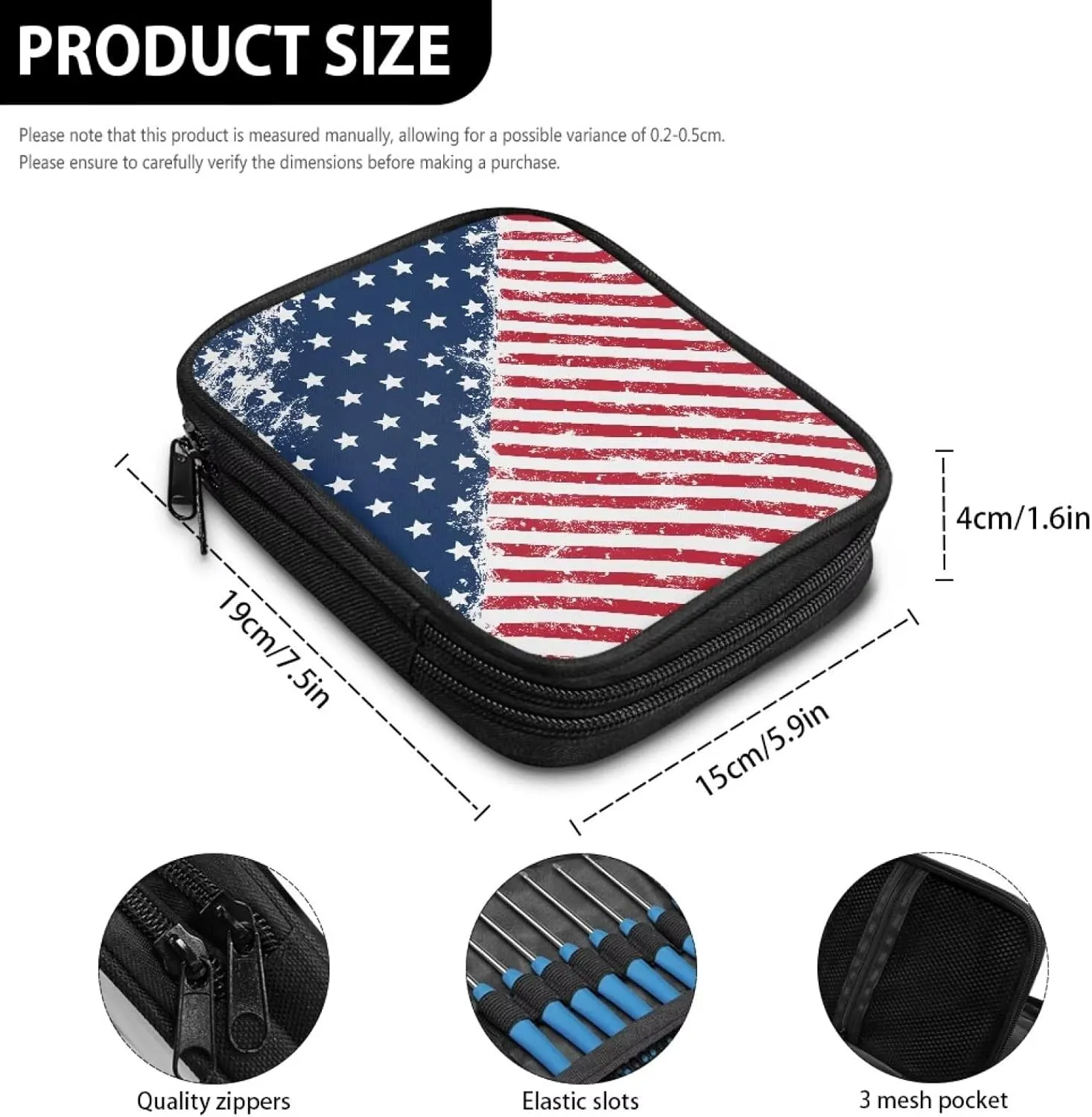 Vanideaoty 4th of July Crochet Hook Case Flag Knitting Needle Storage Easy to Carry Crochet Storage Organizer for Airports and Parks, Portable and Washable