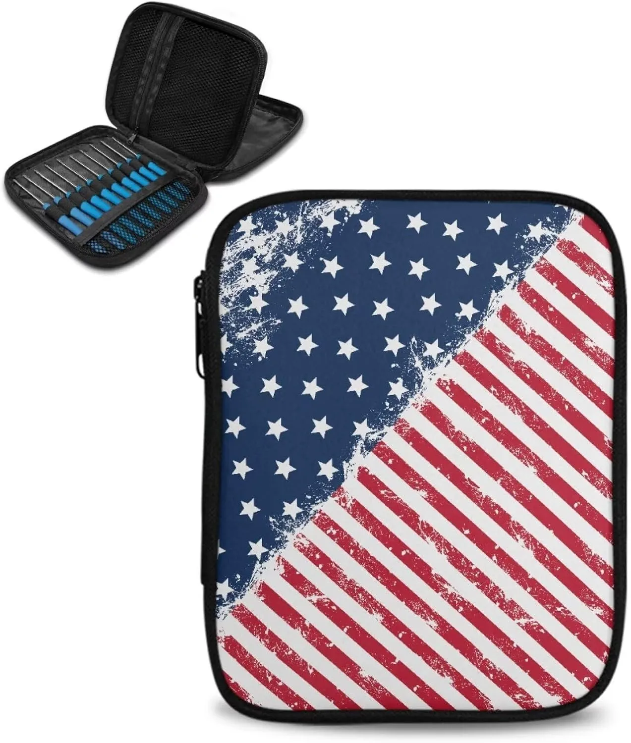Vanideaoty 4th of July Crochet Hook Case Flag Knitting Needle Storage Easy to Carry Crochet Storage Organizer for Airports and Parks, Portable and Washable