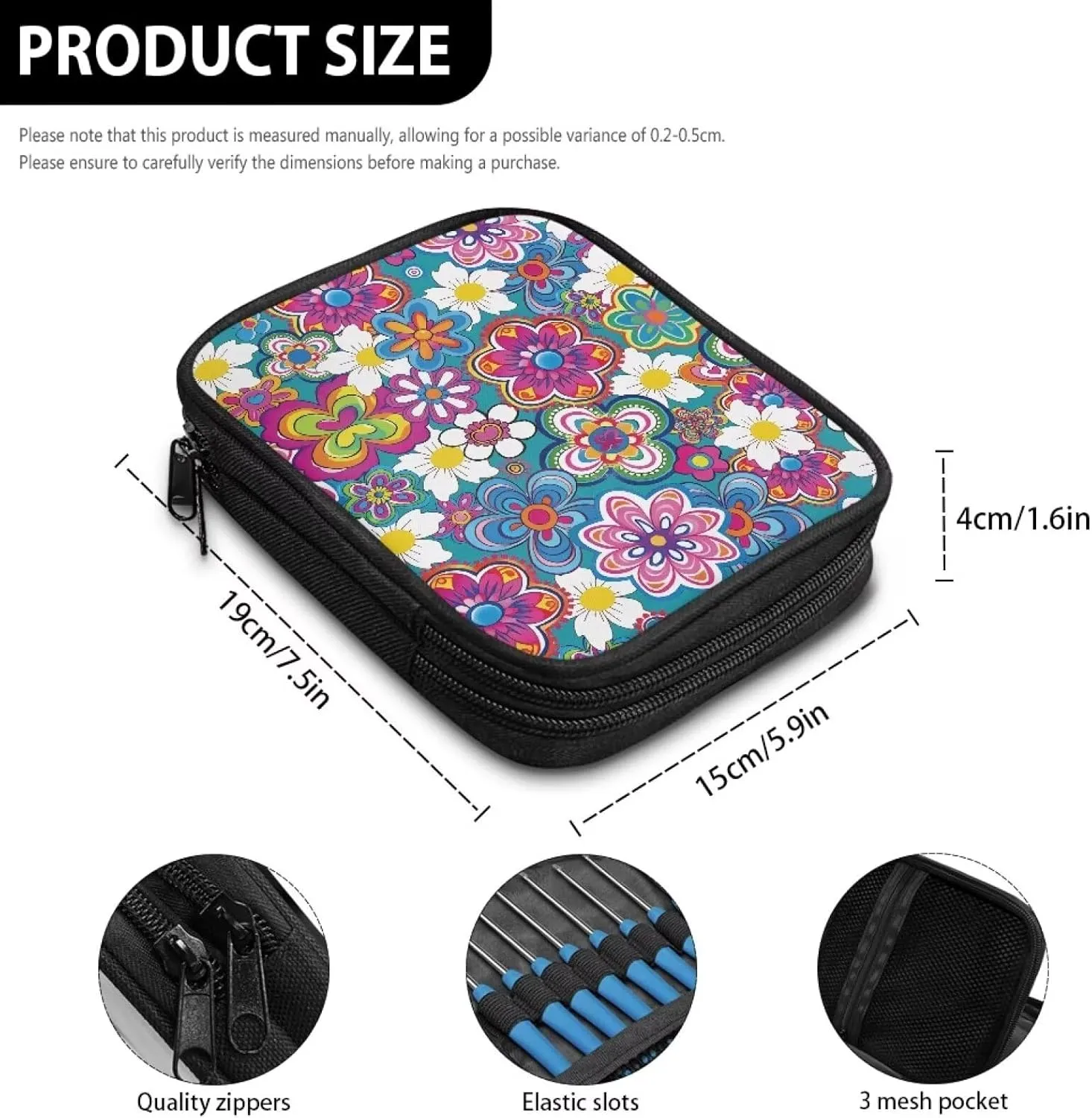 Vanideaoty Boho Floral Crochet Hook Case with Web Pockets Knitting Needle Organizer - Portable Crochet & Knitting Storage for Hooks, Needles & Supplies