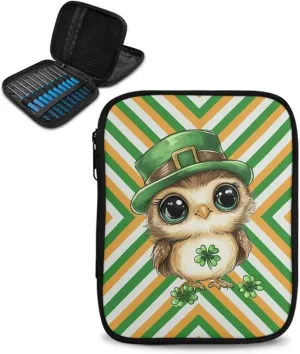 Vanideaoty Cute Owl Crochet Hook Case Stripes Crochet Storage Organizer with Web Pockets Lightweight Knitting Needle Case for Airports and Parks Vacation