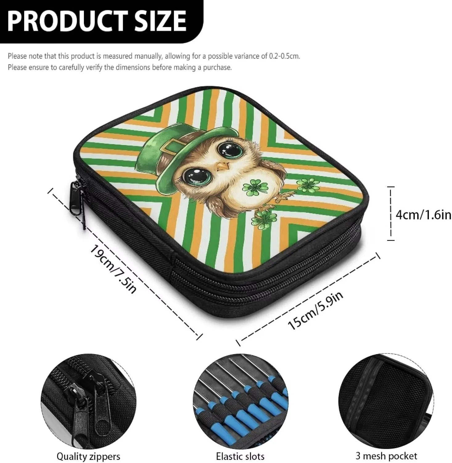 Vanideaoty Cute Owl Crochet Hook Case Stripes Crochet Storage Organizer with Web Pockets Lightweight Knitting Needle Case for Airports and Parks Vacation