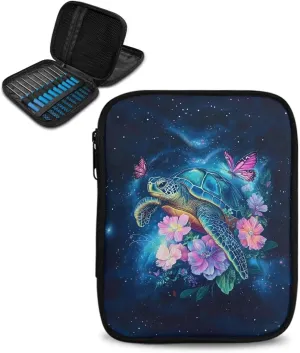 Vanideaoty Turtle Crochet Hook Case with Web Pockets Butterfly Knitting Needle Case Portable Crochet Storage Organizer Empty for Airports and Parks Washable East to Carry