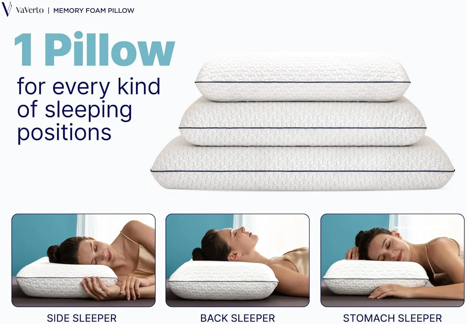 Vaverto King Size Pillow - 1-Pack Memory Foam Gel Pillow King Size, Firm Support for Neck, Shoulder, Back, Side, and Stomach Sleepers - Cooling Pillow Ideal for Home, Dorm - Bed Pillow