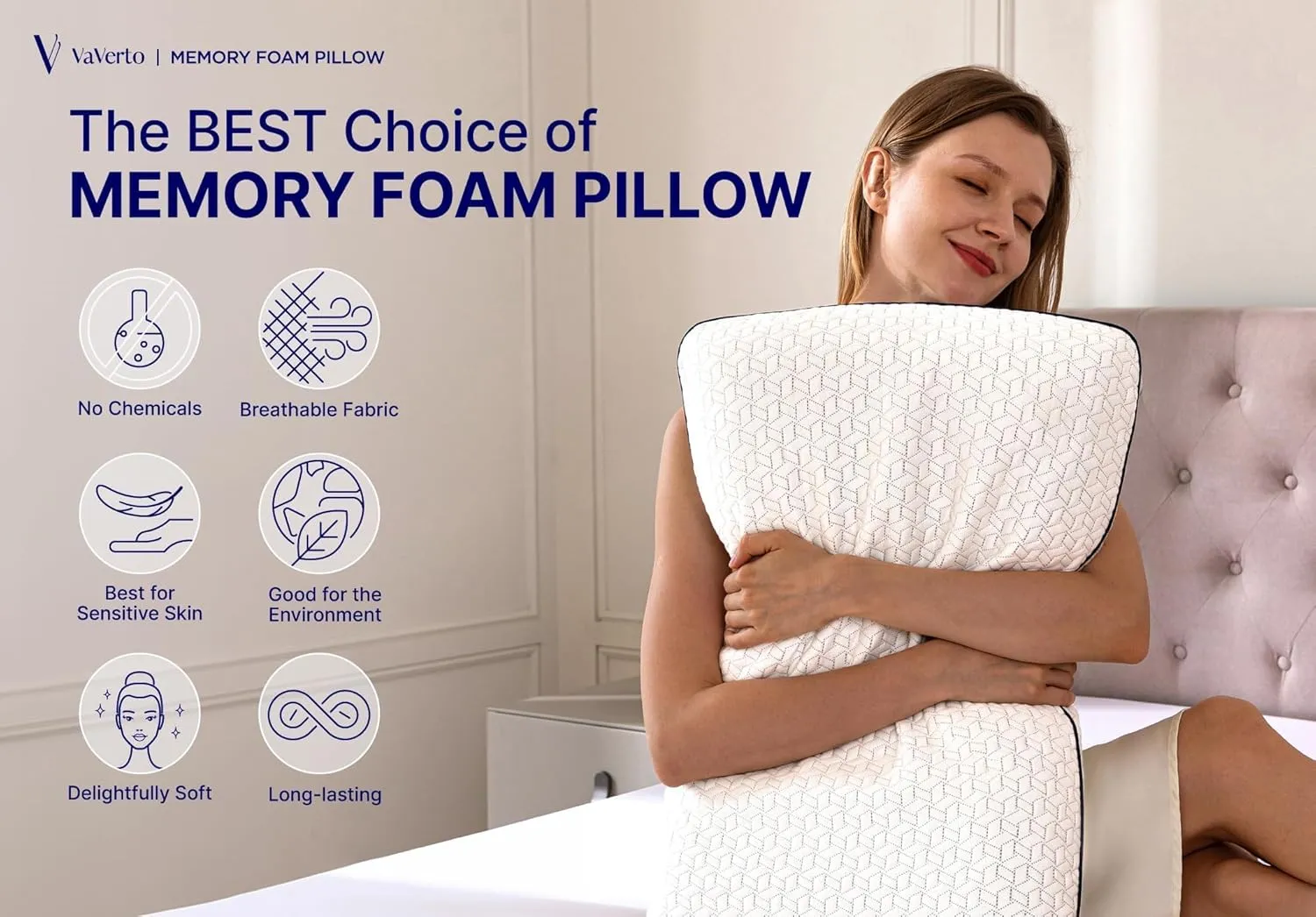 Vaverto King Size Pillow - 1-Pack Memory Foam Gel Pillow King Size, Firm Support for Neck, Shoulder, Back, Side, and Stomach Sleepers - Cooling Pillow Ideal for Home, Dorm - Bed Pillow