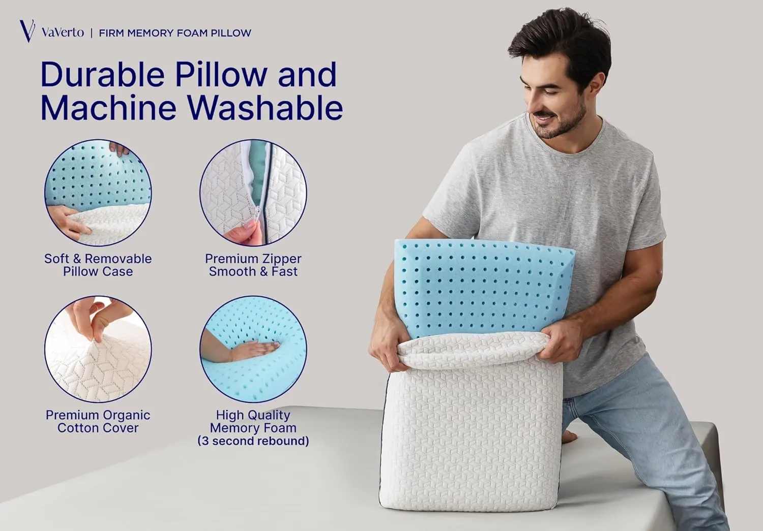 Vaverto King Size Pillow - 1-Pack Memory Foam Gel Pillow King Size, Firm Support for Neck, Shoulder, Back, Side, and Stomach Sleepers - Cooling Pillow Ideal for Home, Dorm - Bed Pillow