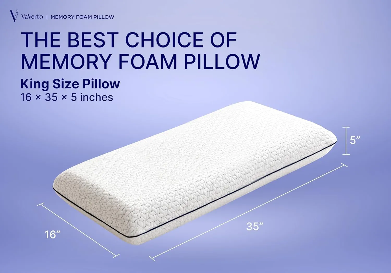 Vaverto King Size Pillow - 1-Pack Memory Foam Gel Pillow King Size, Firm Support for Neck, Shoulder, Back, Side, and Stomach Sleepers - Cooling Pillow Ideal for Home, Dorm - Bed Pillow