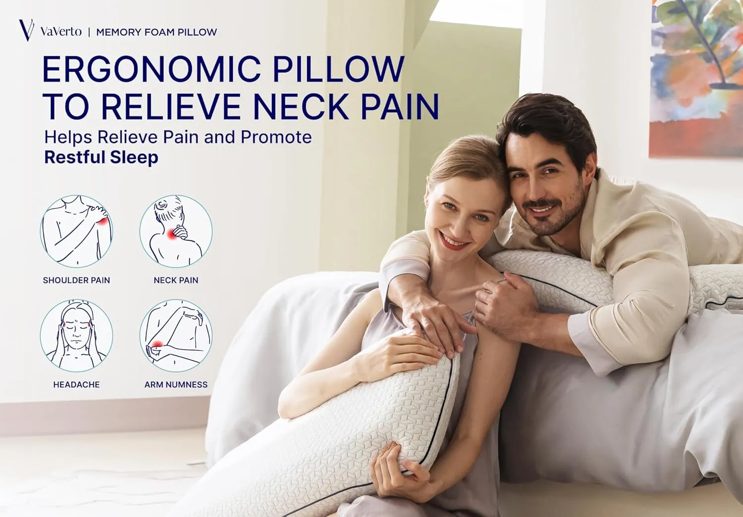 Vaverto King Size Pillow - 1-Pack Memory Foam Gel Pillow King Size, Firm Support for Neck, Shoulder, Back, Side, and Stomach Sleepers - Cooling Pillow Ideal for Home, Dorm - Bed Pillow