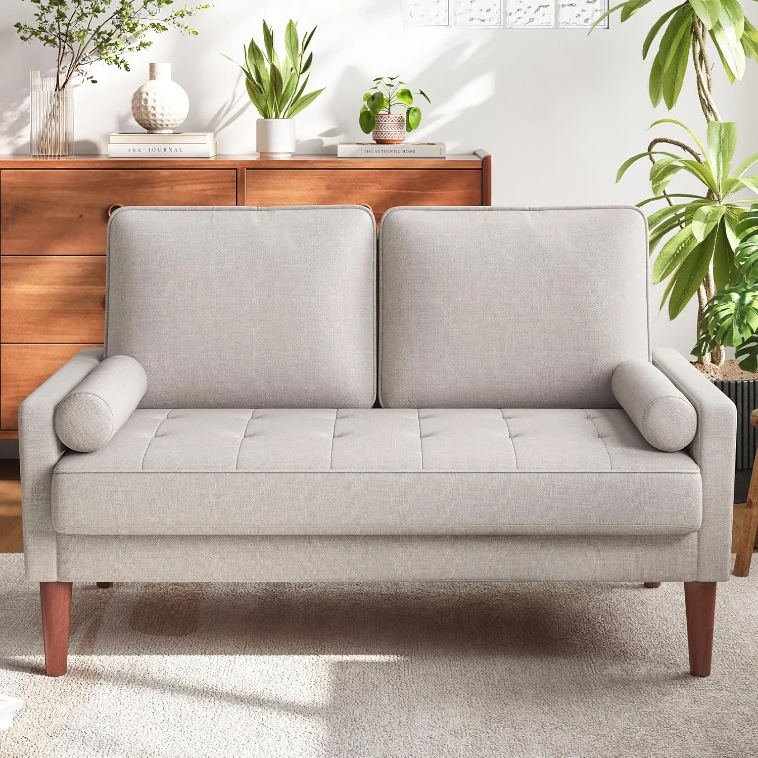 Vesgantti Loveseat Sofa, 48" Small Couches for Small Spaces, Love Seat for Living Room, Bedroom, Easy Assembly Mid Century Modern Couch with Throw Pillow for Apartment, Ashbeige
