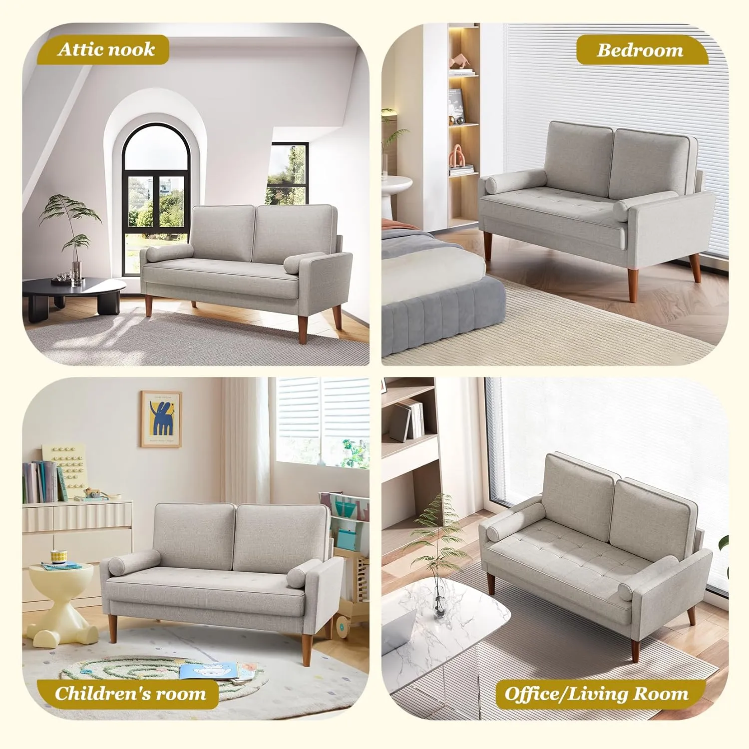 Vesgantti Loveseat Sofa, 48" Small Couches for Small Spaces, Love Seat for Living Room, Bedroom, Easy Assembly Mid Century Modern Couch with Throw Pillow for Apartment, Ashbeige