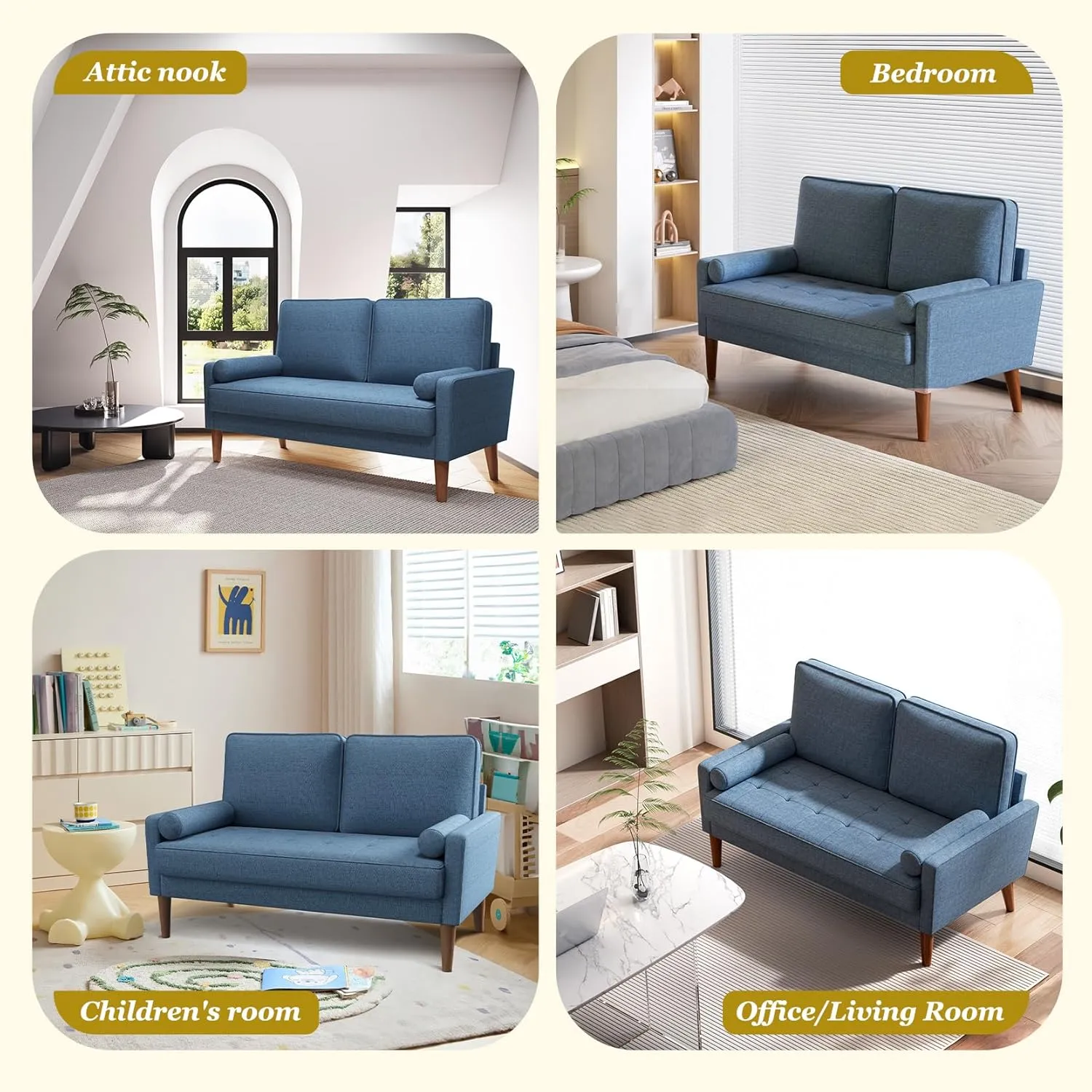 Vesgantti Loveseat Sofa, 48" Small Couches for Small Spaces, Love Seat for Living Room, Bedroom, Easy Assembly Mid Century Modern Couch with Throw Pillow for Apartment, Blue