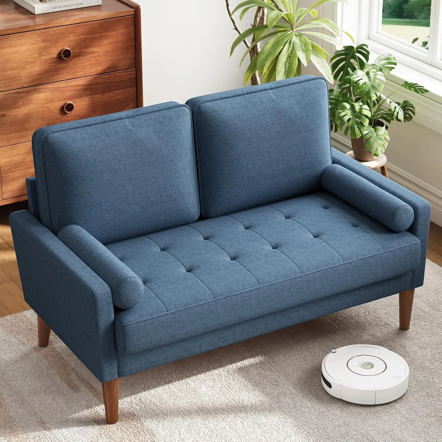 Vesgantti Loveseat Sofa, 48" Small Couches for Small Spaces, Love Seat for Living Room, Bedroom, Easy Assembly Mid Century Modern Couch with Throw Pillow for Apartment, Blue
