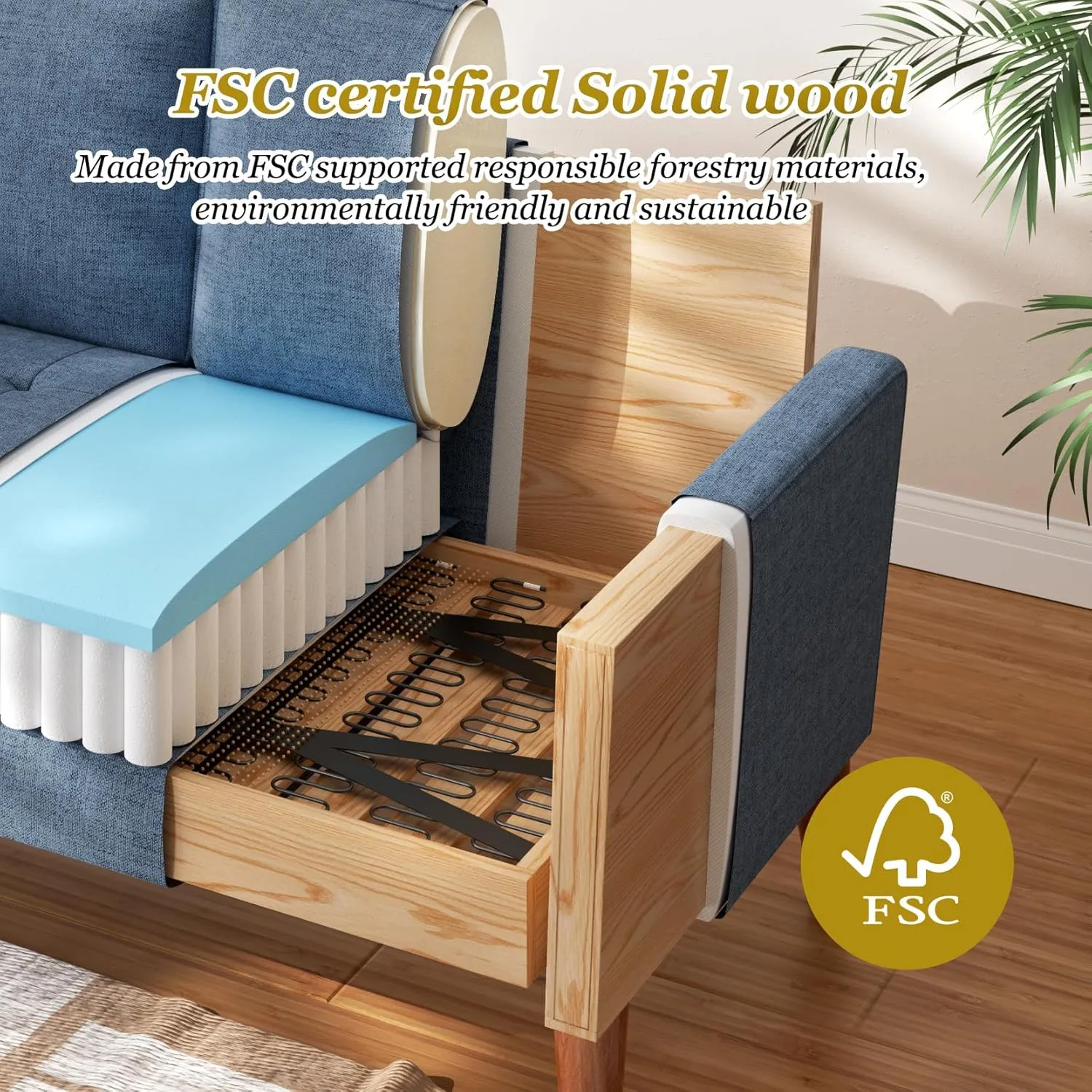 Vesgantti Loveseat Sofa, 48" Small Couches for Small Spaces, Love Seat for Living Room, Bedroom, Easy Assembly Mid Century Modern Couch with Throw Pillow for Apartment, Blue