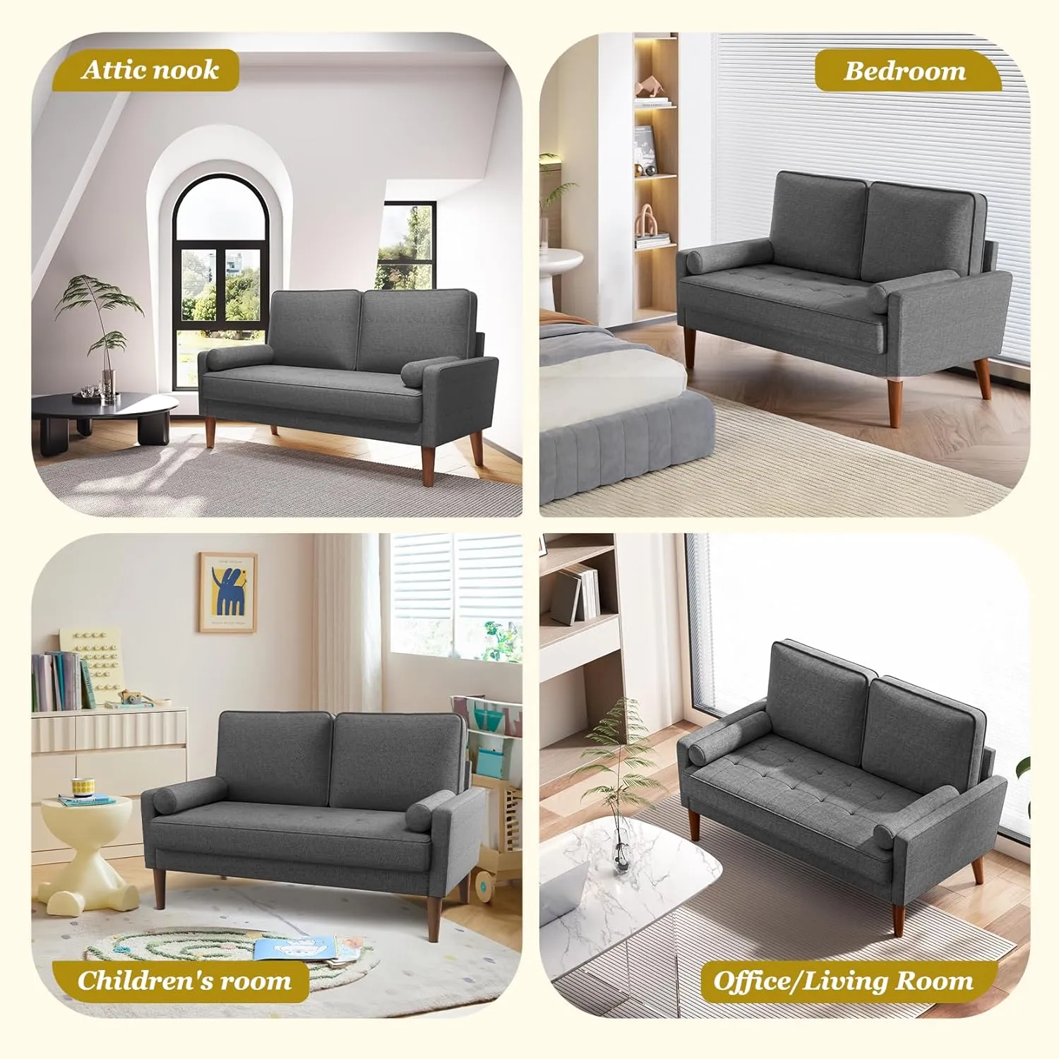 Vesgantti Loveseat Sofa, 48" Small Couches for Small Spaces, Love Seat for Living Room, Bedroom, Easy Assembly Mid Century Modern Couch with Throw Pillow for Apartment, Grey