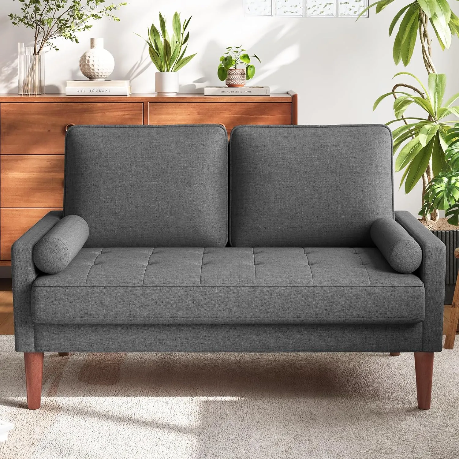 Vesgantti Loveseat Sofa, 48" Small Couches for Small Spaces, Love Seat for Living Room, Bedroom, Easy Assembly Mid Century Modern Couch with Throw Pillow for Apartment, Grey