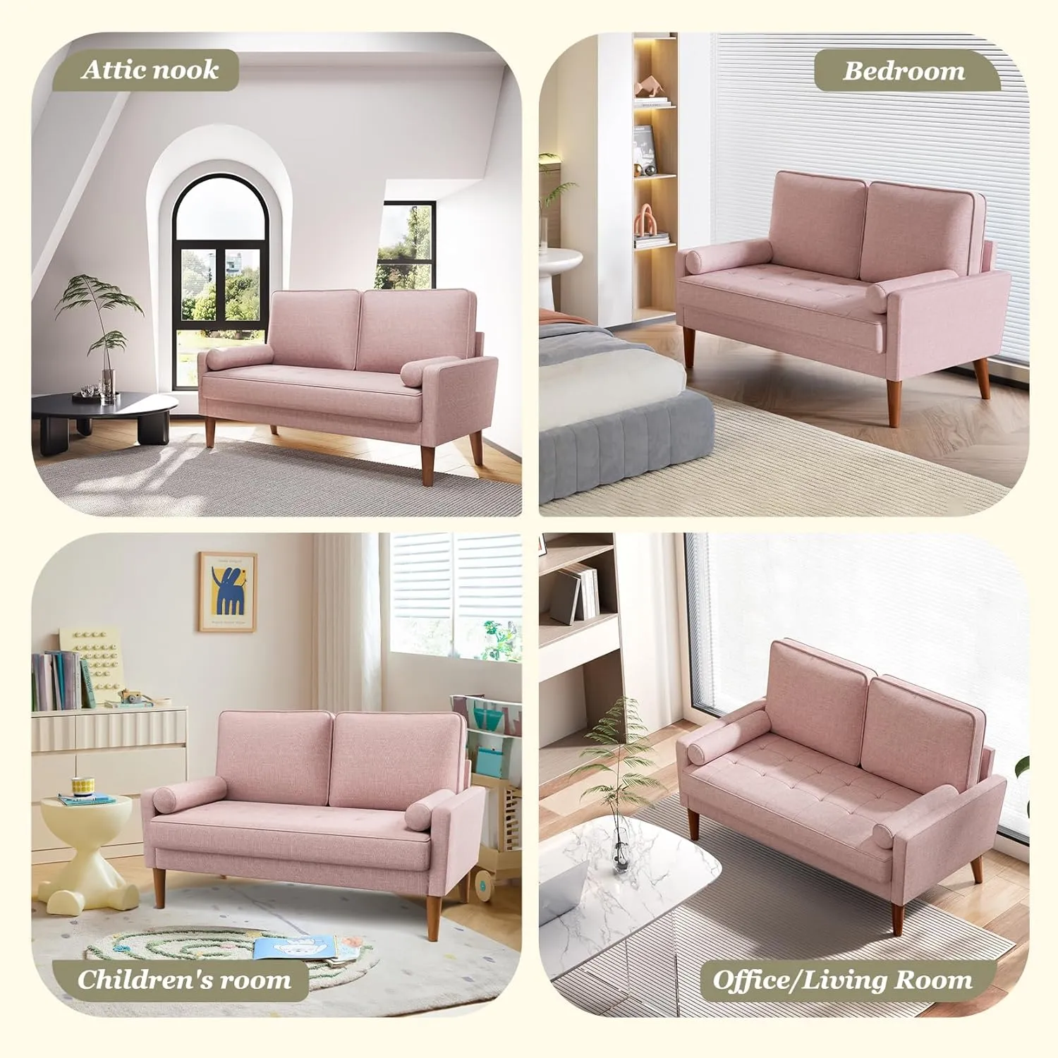 Vesgantti Loveseat Sofa, 48" Small Couches for Small Spaces, Love Seat for Living Room, Bedroom, Easy Assembly Mid Century Modern Couch with Throw Pillow for Apartment, Pink