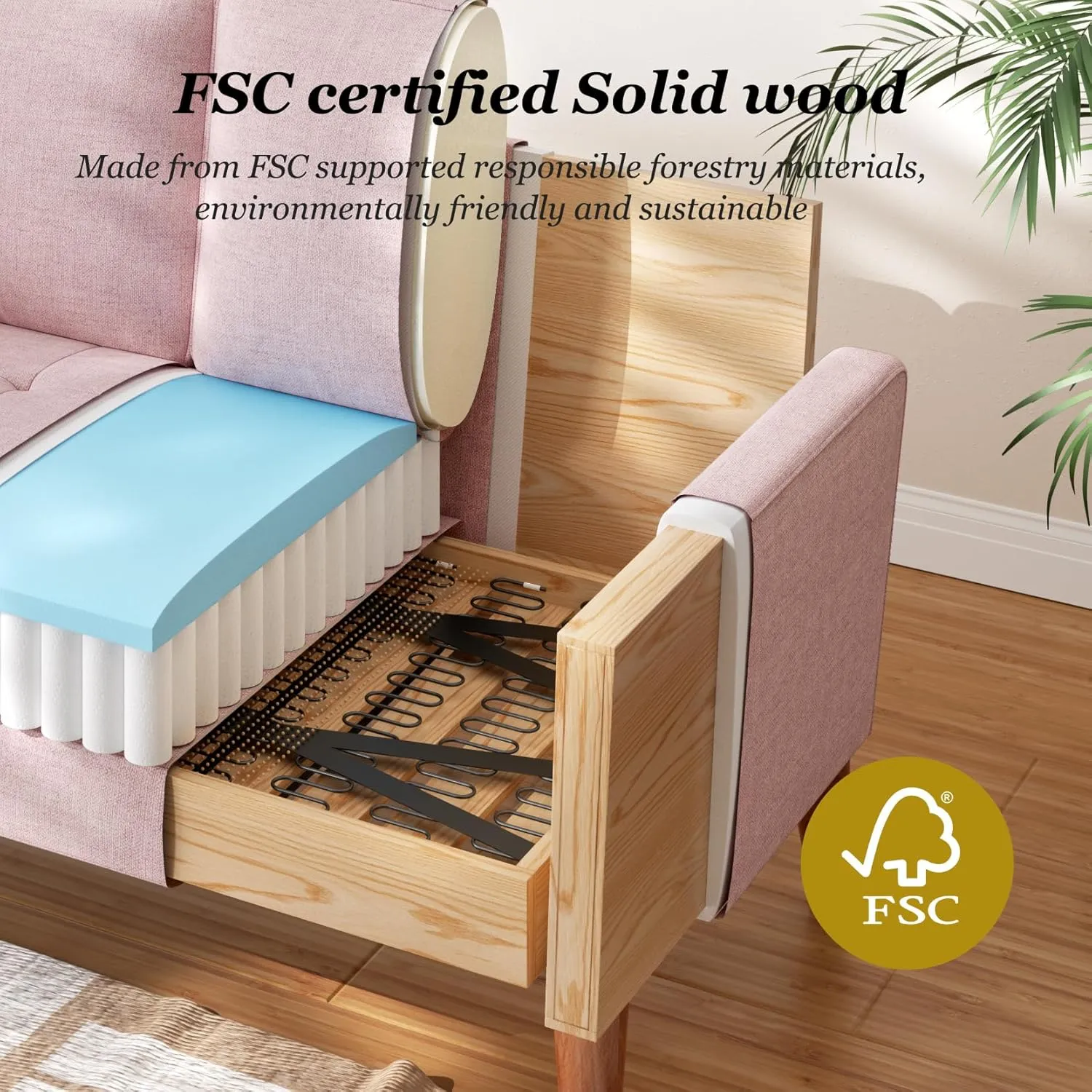 Vesgantti Loveseat Sofa, 48" Small Couches for Small Spaces, Love Seat for Living Room, Bedroom, Easy Assembly Mid Century Modern Couch with Throw Pillow for Apartment, Pink